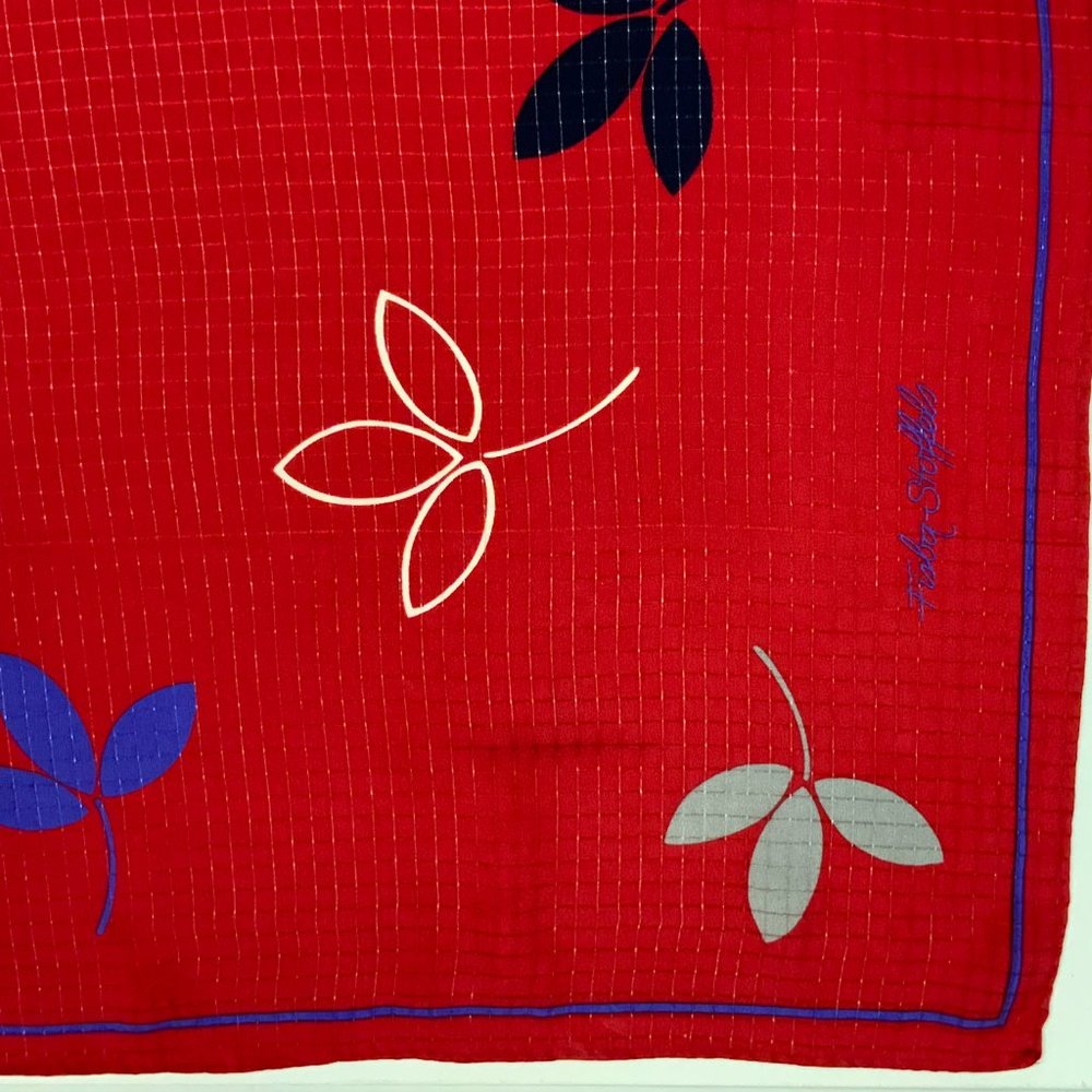 Vintage Fisba Stoffels Silk Red Abstract Floral Scarf  29" - Picture 13 of 16